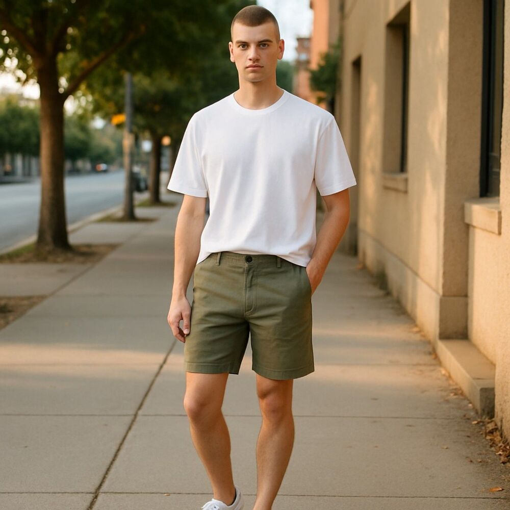 Jachs Chino Shorts Men's 36 Khaki Cotton Stretch Slash Pocket Flat Front Zip Fly